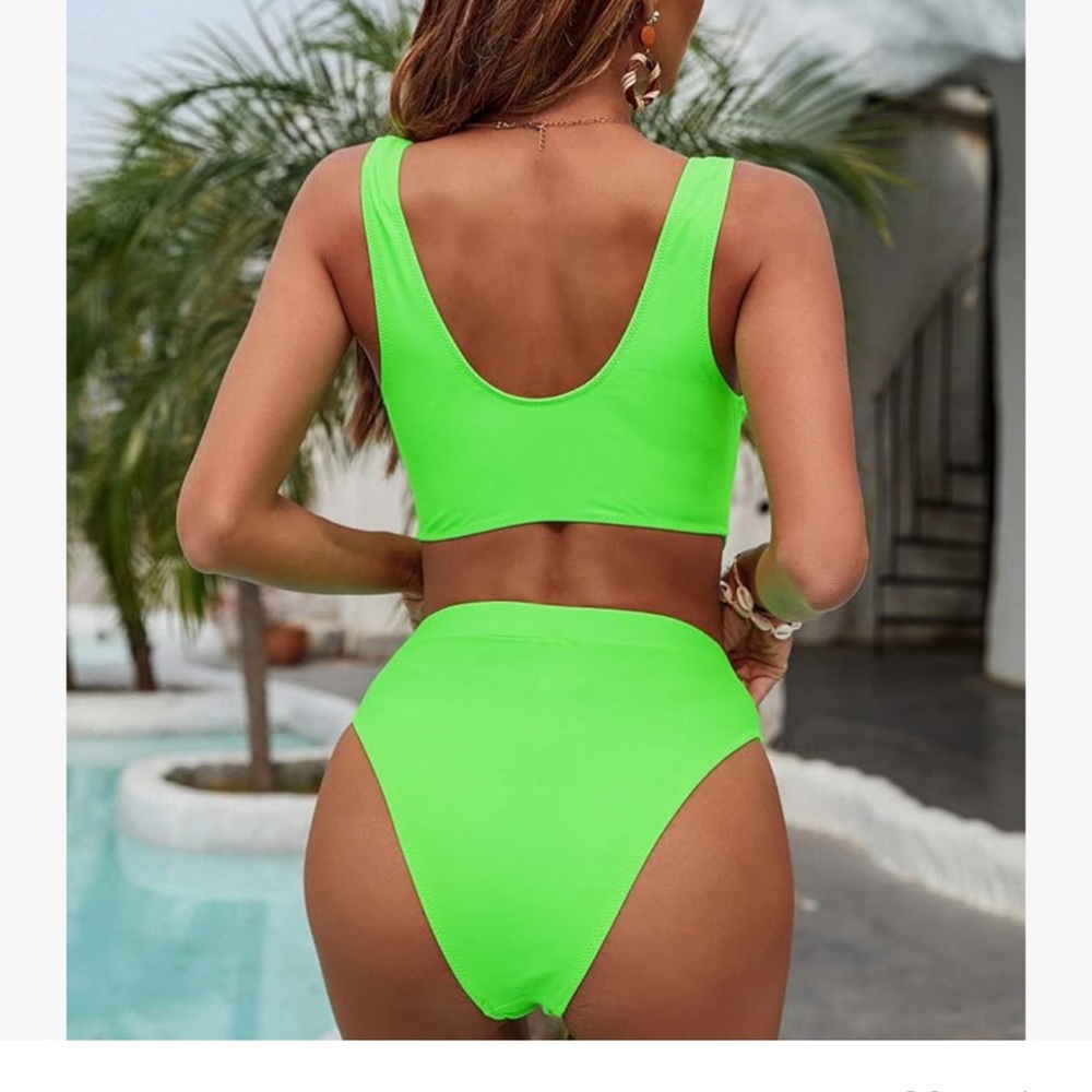 Blooming Jelly High Waisted Bikini Set High Cut with Cutout In Neon Green Size L - Picture 5 of 5